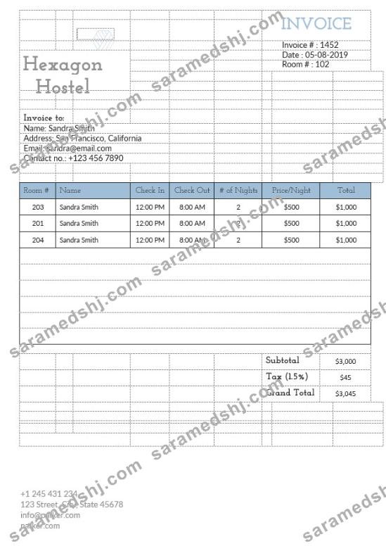Hostel Invoice Template